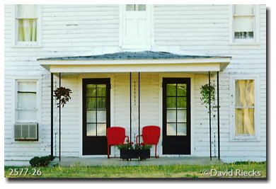 Red chairs, front porch